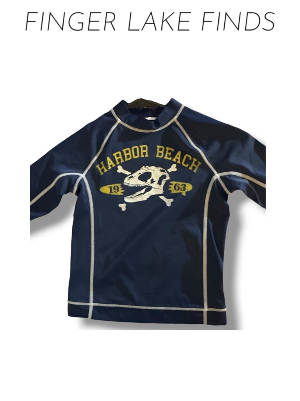 Kids Lands' End Navy Swim Top with Dinosaur Graphic, 5-6